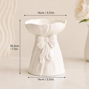 Newest Design White Porcelain <b>Vase</b> With Bow Design Matte Finish Shabby Chic Tabletop Decor 8-16 Inches - Product Image 2