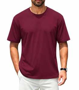 <b>Men's</b> Burgundy Short Sleeve O-Neck T-Shirt Regular Fit 100% Cotton Eco-Friendly Front Logo Casual Knitted Solid Color - Product Image 1