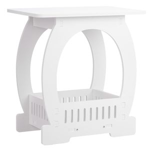 Comodino Moderno con Design ad Arco per Interni ed Esterni, Tavolino Bianco con Vano Portaoggetti per Spazi Ristretti - Product Image 1