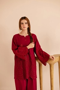 Salwar Kameez en coton bordeaux pour femme, coupe ample, longueur standard, design moderne, tenue ethnique style Inde Pakistan, décontracté, pour fêtes, infroissable - Product Image 4
