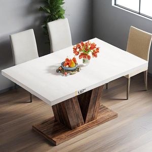 Tavolo da Pranzo in Legno Bianco Stile Fattoria da 47 Pollici con Base Robusta per 4 Persone, Tavolo da Cucina - Product Image 5