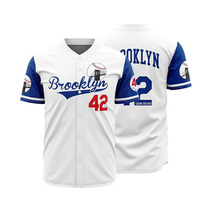 Men's Blue 42 Baseball Button Down Jersey 90s <b>Hip</b> Hop Baseball Jerseys Shirts Stitched - Product Image 1
