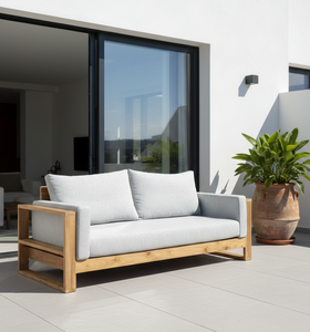 Canapé d'extérieur 2 places style scandinave Mizu, structure en teck massif durable, résistant à l'eau, multifonction, loveseat scandinave chic - Product Image 3