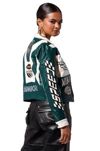 Chaqueta de Carreras para Mujer, Estilo Corto, Multicolor, con Cuello de Letras, Transpirable, Bordada, Personalizada, de Cuero, para Otoño - Product Image 3