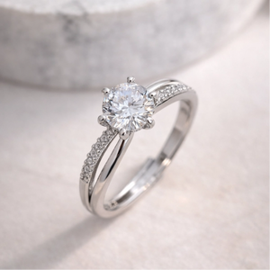925 Sterling Silver Moissanite Engagement <b>Ring</b> Round Brilliant Solitaire Wedding Band <b>Resizable</b> for Women - Product Image 1