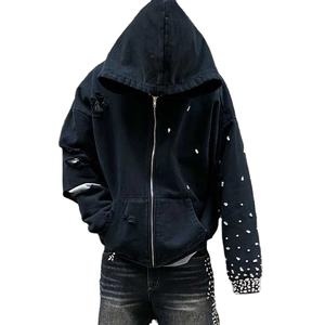 เสื้อมีฮู้ดเทอร์รี่ทำจากผ้าฝ้าย100% ได้420 460 500แกรมมีซิป Y2K พลอยเทียมโบราณ - Product Image 2