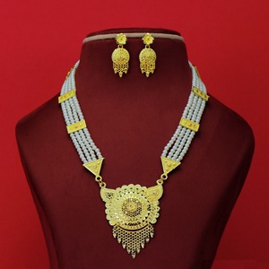 Gold Plated Pearl set With best Finishing <b>Artificial</b> Long Necklace New Traditional Beads <b>Jewellery</b> Set Multi Layer Imitation Set - Product Image 4
