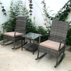 RK00064 Silla mecedora moderna de ratán y acero, juego de muebles de exterior con vidrio templado, directamente de fábrica en Vietnam. - Product Image 1