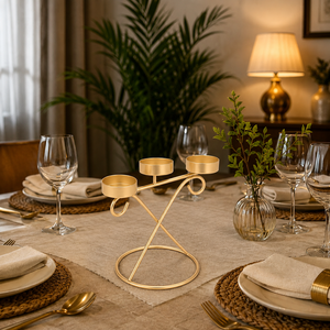Portavelas de metal para 3 velas, acabado dorado, centro de mesa decorativo para sala de estar, decoración de mesa de comedor - Product Image 1