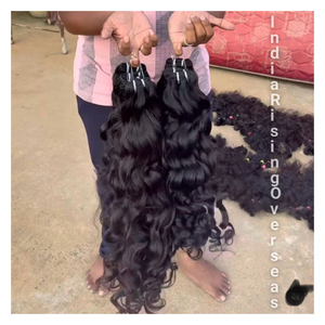 Natural Raw Indian Temple Hair Remy Cuticles Aligned Tangle Free Machine Double Weft Natural <b>Curly</b> Hair <b>Extensions</b> - Product Image 1