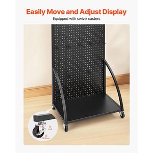Espositore a pannello forato (pegboard) autoportante in acciaio laminato a freddo rinforzato, 23,7 x 66 pollici, con piastra di base, 30 ganci e ruote - Scaffalature espositive - Product Image 5