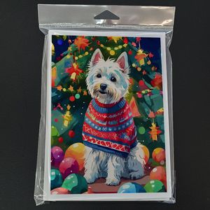 Whimsical Westie Christmas Tarjetas de felicitación Paquete de 8 tarjetas de nota de tamaño A7 en blanco 5x7 con sobres - Product Image 3