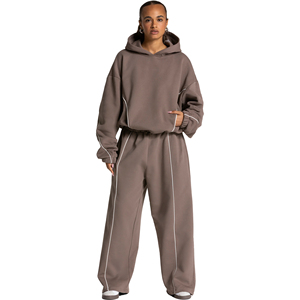 Conjunto de 2 Piezas de Primera Calidad, 100% Algodón, con Capucha, Informal, Holgado, Transpirable, Ecológico, Lavado Ácido, Estampado Sólido, Talla Grande, para Invierno - Product Image 1