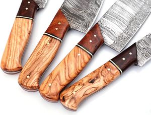 BA Enterprises Damascus Steel <b>Knife</b> <b>Set</b> 4 Pieces Right Hand Wood Handle Handmade <b>Sharp</b> Blades 8-9.9in Length Carbon 66-Layer - Product Image 3