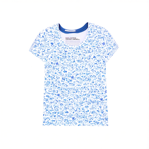 Camiseta Informal Holgada y Transpirable para Mujer, Diseño Floral en Blanco y Azul, 100% Algodón, Talla XL, Verano, Mejor Precio de Bangladesh - Product Image 3