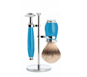 <b>Shaving</b> Set Pure Badger Hair Men's <b>Shaving</b> <b>Kit</b> Beard Grooming Set with Twin Blade Razor Stand Bowl Leather Professional Quality - Product Image 4