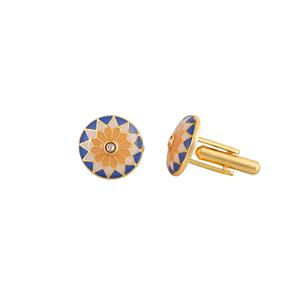 Mancuernillas Redondas de Lujo con Baño de Oro y Esmalte Azul Durazno para Hombre, Accesorios Florales para Camisa Formal, Regalo de Boda o Negocios - Product Image 2