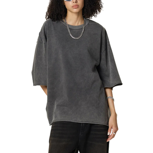 Camisetas OEM de Algodón Pesado con Lavado Ácido, Unisex, Oversize, con Logotipo Personalizado, 320 g/m², Camiseta Vintage Estampada para Mujer, Estilo Universitario, Lavado Snow Wash - Product Image 3