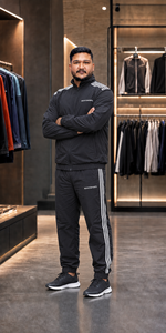 REXFIT SPORTS 2026 Ensemble de survêtement personnalisé en nylon noir avec bandes latérales blanches, veste zippée intégrale et pantalon, ensemble de vêtements de sport à marque privée - Product Image 5