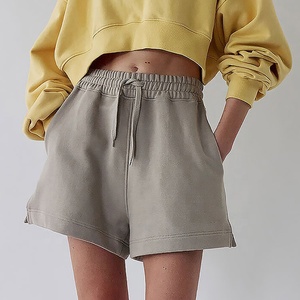 <b>Women</b> High Waist SpandexPolyester Knitted Shorts Solid Color Drawstring Regular Fit Casual Sporty <b>Sweatshorts</b> Quick Dry - Product Image 3
