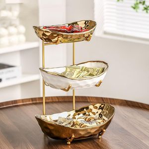 Assiette à fruits en céramique de luxe léger, plat de service domestique en poterie pour gâteaux, noix et collations - Product Image 1