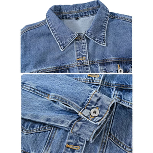 Custom Women's <b>Cropped</b> <b>Denim</b> <b>Jacket</b> Women's Blue Short <b>Denim</b> <b>Jacket</b> Black Lapel Long Sleeve Casual Autumn Winter Button Washed - Product Image 3