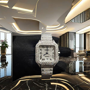 Montre de luxe pour homme entièrement sertie de diamants, cadran squelette, bracelet en acier, automatique, style Iced Out - Product Image 2