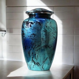 Classic Metal Urn Mother Pearl Inlay Handmade Traditional Modern Art Deco Sympathy Gift <b>Vase</b> Cylindrical Shape Eco-Friendly - Product Image 6