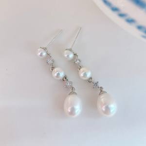 Fashionable Pure <b>Silver</b> <b>Dangle</b> <b>Earrings</b> Natural Freshwater Rice Pearls Popular DIY Jewelry Accessories - Product Image 2