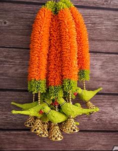 Décoration de mariage indienne moderne, guirlandes artificielles artisanales en tissu avec pendentifs en forme de perroquet et clochettes, pour la décoration festive des temples de mariage - Product Image 6