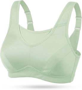 Women's Light Green Racerback Sports Bra Scoop Neck Medium Support Breathable <b>Mesh</b> Yoga Workout <b>Top</b> Seamless Design - Product Image 1