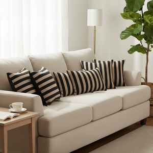 SOGA Modern Checkered <b>Black</b> Tan Striped Decorative <b>Cushions</b> 6PC Pillow <b>Cover</b> Set-45cm Square 30x50cm Living Room Sofas - Product Image 2