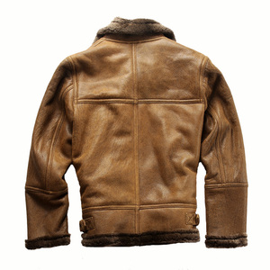 Wholesale Price Men's Sheep Skin Leather Hooded Bomber <b>Jacket</b> Stand Collar Breathable Eco-Friendly Waterproof <b>Reversible</b> Front - Product Image 4