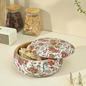 Caja de Cerámica para Roti con Tapa, Contenedor de Almacenamiento de Chapati con Estampado Floral, Calentador de Pan Aislado para la Mesa del Comedor - Product Image 1