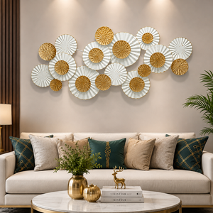 Décoration murale moderne en métal 3D en forme de fleur ronde, sculpture murale florale vieillie pour salon, chambre, entrée, art contemporain pour la maison - Product Image 4