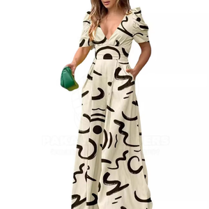 Vestido de Verano Ecológico para Mujer, Estampado, Cuello en V, Manga Corta, Cintura Ajustada, Largo hasta el Suelo - Product Image 6