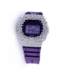 Reloj Digital de Lujo con Incrustaciones de Moissanita, Caja de Acero Inoxidable Morado, Correa de 36 mm, Unisex, Resistente al Agua 10 Bar, Números Romanos - Product Image 2