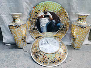 Antique Style Mosaic Glass Iron round <b>Wall</b> <b>Clock</b> Quality Metal <b>Wall</b> <b>Clock</b> with Needle Display for Time Use and <b>Wall</b> Decoration - Product Image 3