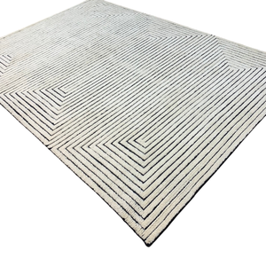 Tapis moderne en laine tuftée à la main noir et blanc 25 KPSI, motif géométrique rectangulaire concentrique en labyrinthe, tapis et moquette pour la décoration - Product Image 4