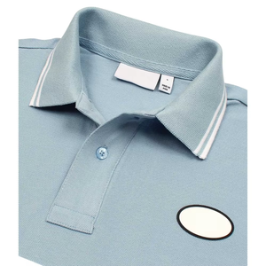 Polo à manches courtes bleu clair pour homme avec rayures blanches et logo ovale, style décontracté, tissu Oxford en coton - Product Image 2