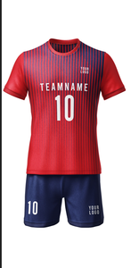 Ensemble de maillot de football personnalisé pour homme, qualité supérieure, 100 % polyester, sublimation, rayures, coupe classique, col rond, manches courtes, respirant - Product Image 4