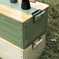 Boîte de rangement de camping en aluminium style boîte à munitions 48L avec couvercle en bambou, mini table amovible et pliable, capacité de charge 100kg, empilable, pour Overlanding