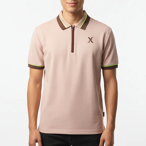 Trendy Design Zipper for Shirts Men Casual Fit Knitted Breathable Fabric Short Sleeve for Daily Use - Product Image 1