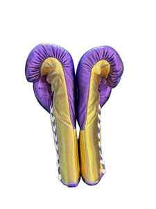 Guantes de Boxeo Personalizados de Alta Calidad, Sin Boxeo No Hay Vida, de Cuero Genuino, para Entrenamiento y Sparring, con Cierre de Cordones, Dedos Completos, Morado y Dorado - Product Image 4