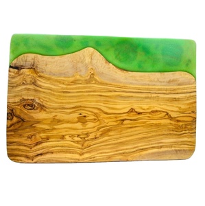 Plateau plat en bois et résine, rond, vente en gros, plateau de service en bois d'acacia fait à la main avec poignée en métal - Product Image 6