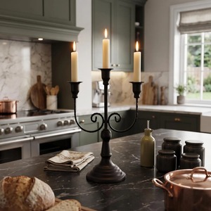 Luxury <b>Black</b> Iron Three-Arm <b>Candelabra</b> With Ornate Design For Home Decoration At Best Price - Product Image 2