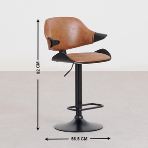 Viva Brown PU <b>Leather</b> Adjustable Bar Chair Modern Contemporary Design Counter Height <b>Stool</b> with Cushioned Seat Metal Frame - Product Image 5
