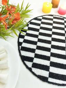 Black <b>White</b> Checkered Placemat Handmade Beaded <b>Table</b> Mat <b>Round</b> Dining <b>Table</b> Decor Checkerboard Bead Modern Beaded coster - Product Image 4
