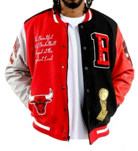 Hip Hop Vintage Embroidery <b>Winter</b> Zipper Letterman Baseball Varsity <b>Jacket</b> Front Logo Breathable Polyester Unisex - Product Image 3
