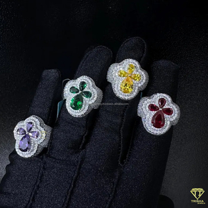 แหวนเพชรโมอิสซาไนต์ลายดอกไม้สุดหรู ชุบทองคำขาว เครื่องประดับแฟชั่น - Product Image 5